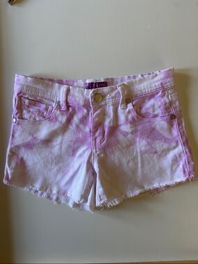 Aqua Light Pink Tie-Dye Denim Cutoff Shorts